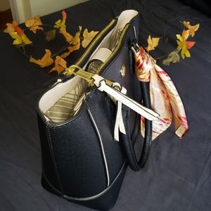 Black Safiano Leather Bucket Style Bag w/scarf